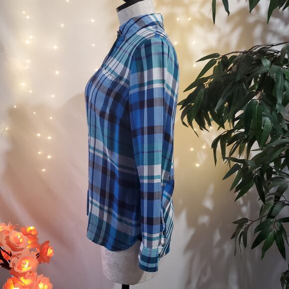 Talbots Womens SP Plaid Button-up Collared Split Back Cozy Long Sleeve Shirt - Picture 5 of 9